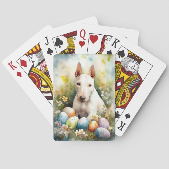 Bull Terrier Dog mit Ostereier Urlaub Spielkarten (Rückseite)