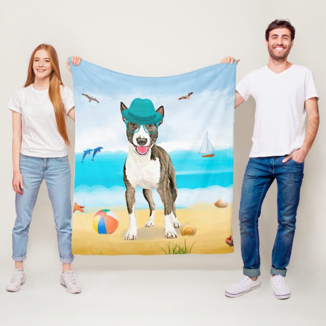 Bull Terrier Dog on Beach Fleecedecke (Beispiel)