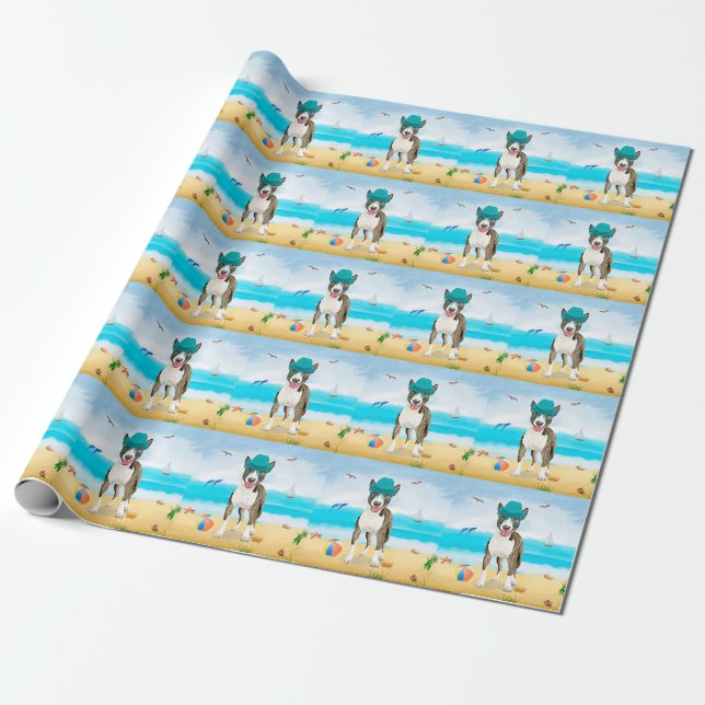 Bull Terrier Dog on Beach Geschenkpapier (Ungerollt)