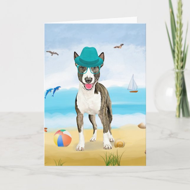 Bull Terrier Dog on Beach Karte (Vorderseite)