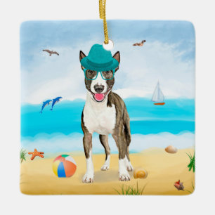 Bull Terrier Dog on Beach Keramikornament