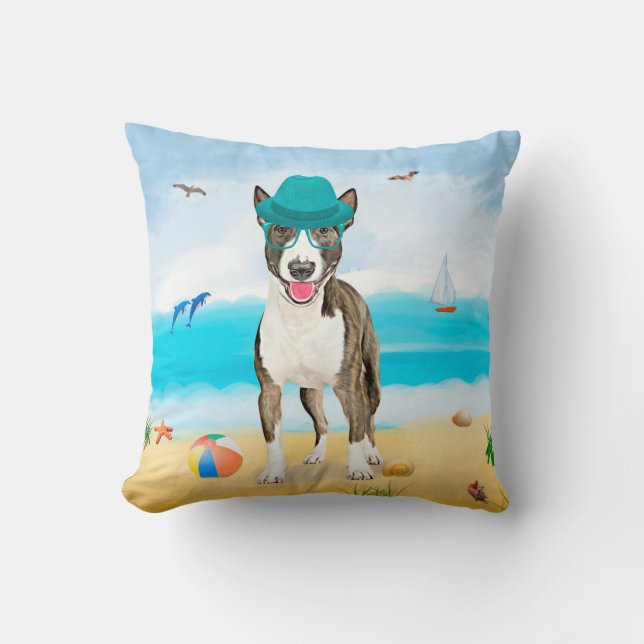 Bull Terrier Dog on Beach Kissen (Vorderseite)