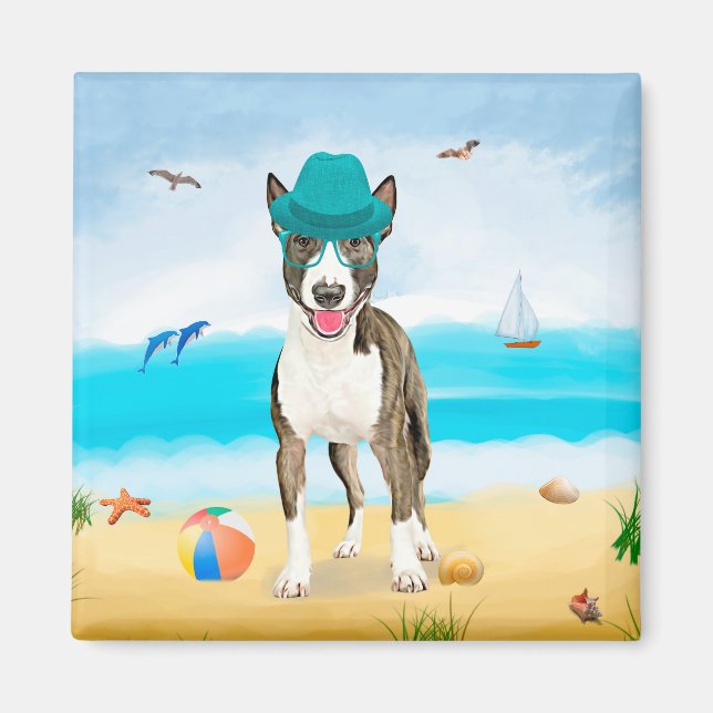 Bull Terrier Dog on Beach Magnet (Vorne)