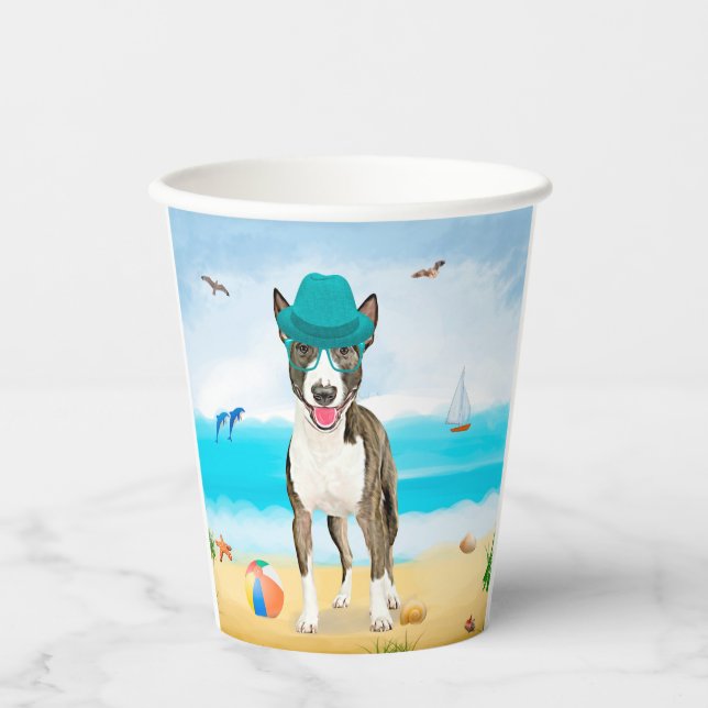 Bull Terrier Dog on Beach Pappbecher (Vorderseite)