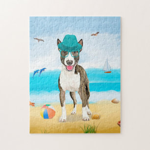 Bull Terrier Dog on Beach Puzzle