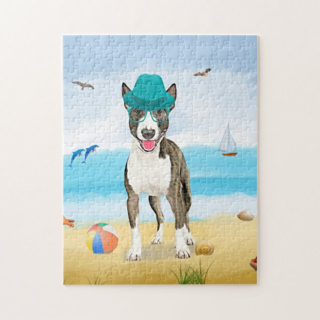 Bull Terrier Dog on Beach Puzzle (Vertikal)