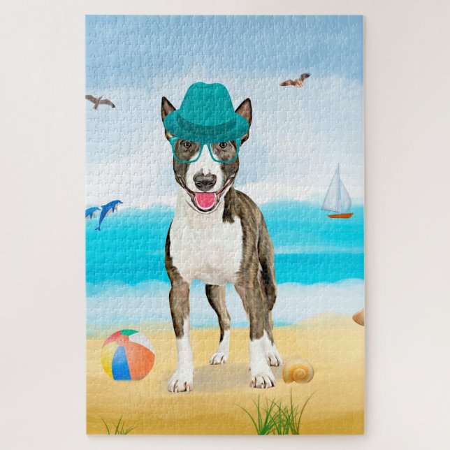Bull Terrier Dog on Beach Puzzle (Vertikal)