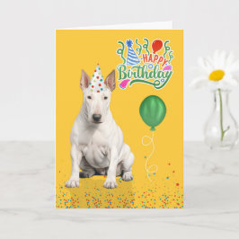 Bull Terrier Dog Party Hat Yellow Birthday Karte