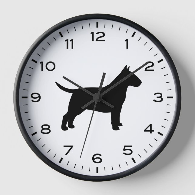 Bull Terrier Dog Rasse Silhouette Uhr (Vorderseite)