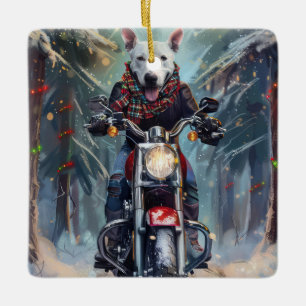 Bull Terrier Dog Riding Motorrad Weihnachten Keramikornament
