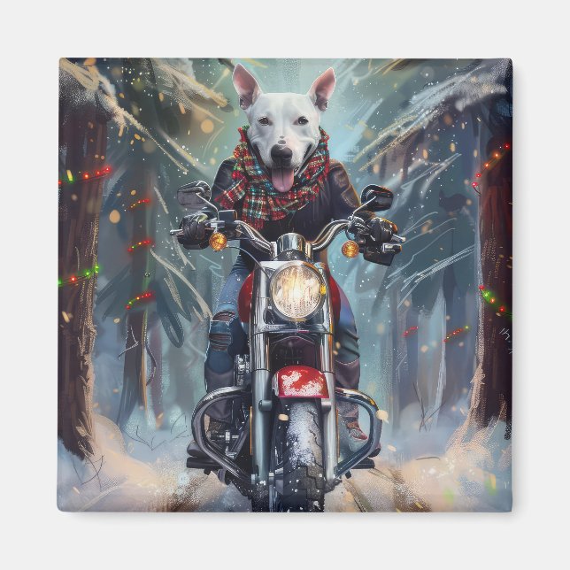Bull Terrier Dog Riding Motorrad Weihnachten Magnet (Vorne)