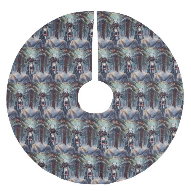 Bull Terrier Dog Riding Motorrad Weihnachten Polyester Weihnachtsbaumdecke (Vorderseite)