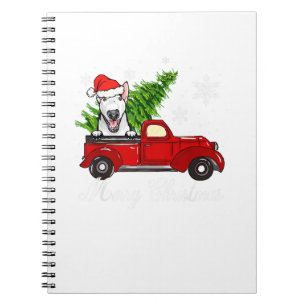 Bull Terrier Dog Riding Red Truck Weihnachtsdekor Notizblock