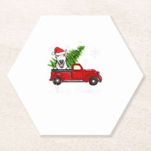Bull Terrier Dog Riding Red Truck Weihnachtsdekor Untersetzer