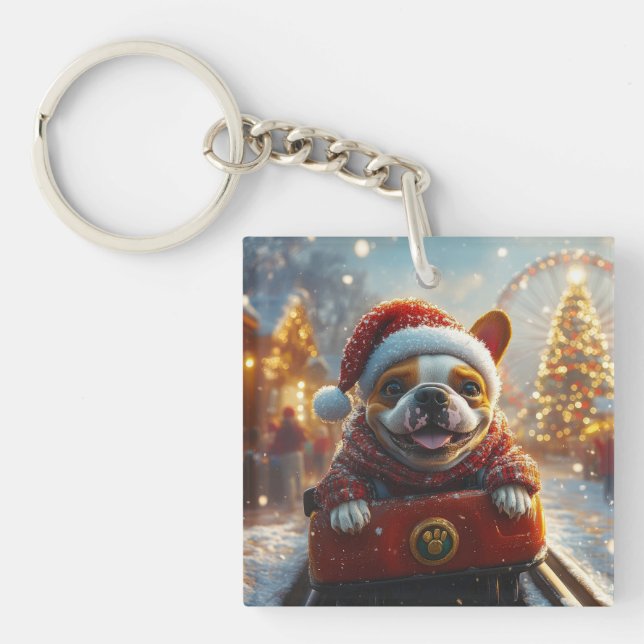 Bull Terrier Dog Roller Untersetzer Weihnachten Schlüsselanhänger (Vorderseite)