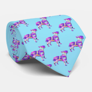 Bull Terrier Dog Silhouette Lila Light Blue Neck Krawatte