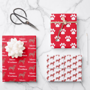 Bull Terrier Dog Silhouette Red Merry Woofmas Geschenkpapier Set