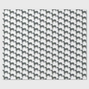 Bull Terrier Dog Silhouette Y&B Grid White Geschenkpapier