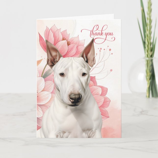 Bull Terrier Dog Soft Pink Botanical Blooms Dankeskarte (Vorderseite)
