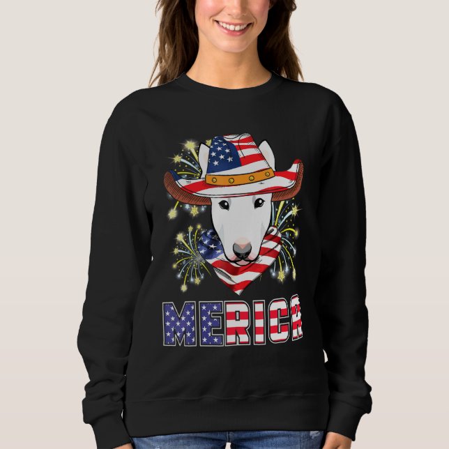 Bull Terrier Dog Us Flag Hat Fireworks Merica 4. Sweatshirt (Vorderseite)