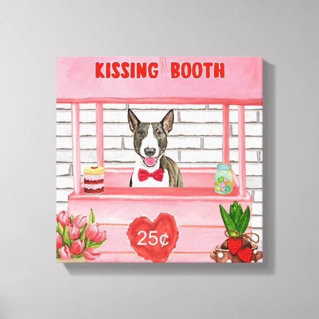 Bull Terrier Dog Valentine's Day Kissing Booth Leinwanddruck (Vorderseite)