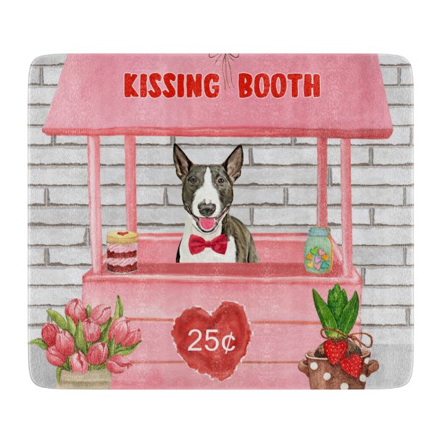 Bull Terrier Dog Valentine's Day Kissing Booth Schneidebrett (Vorderseite)