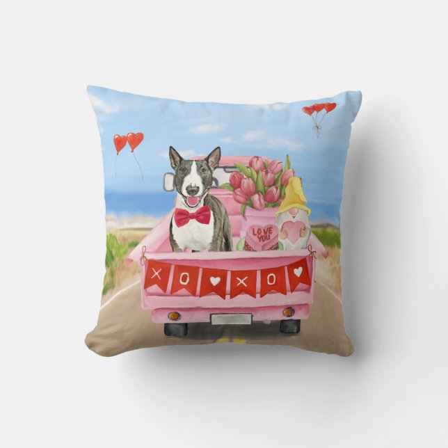 Bull Terrier Dog Valentine's Day Lkw Herz Kissen (Vorderseite)