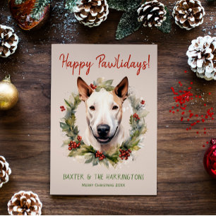Bull Terrier Dog Weihnachts-Happy Pawlidays Feiertagskarte