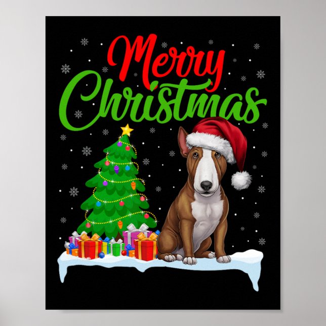 Bull Terrier Dog Weihnachtsbaum Lichter Funny Xmas Poster (Vorne)