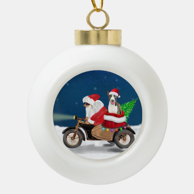 Bull Terrier Dog Weihnachtsmann Keramik Kugel-Ornament (Vorderseite)
