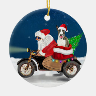 Bull Terrier Dog Weihnachtsmann Keramik Ornament