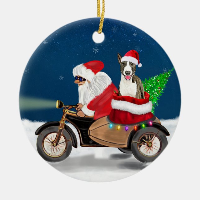 Bull Terrier Dog Weihnachtsmann Keramik Ornament (Vorne)