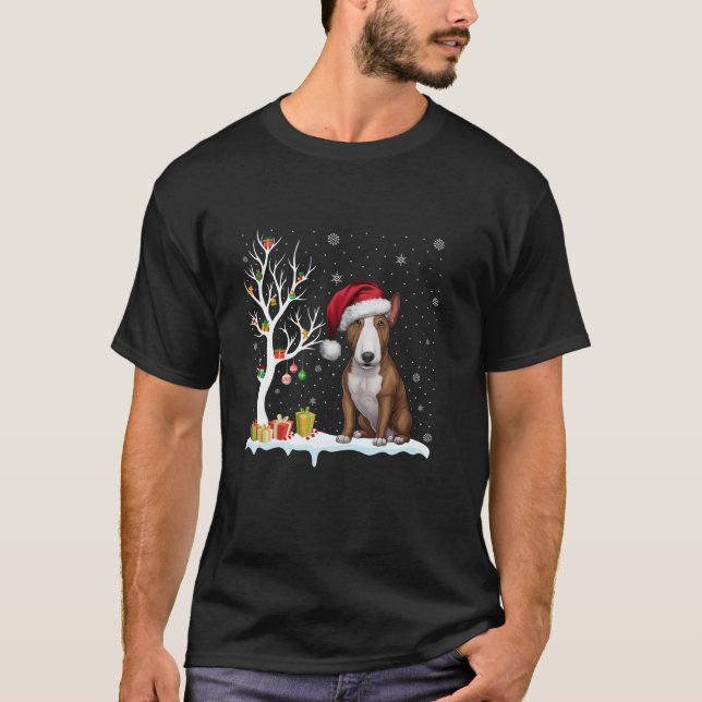 Bull Terrier Dog Weihnachtsmannmütze Festlicher Ba T-Shirt (Vorderseite)