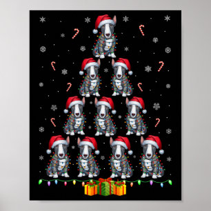 Bull Terrier Dog Weihnachtsmannmütze Xmas Lights C Poster
