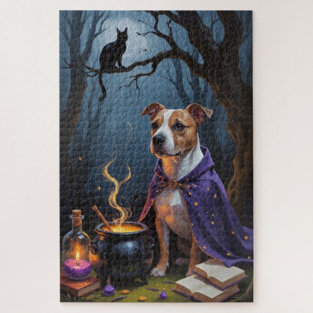 Bull Terrier Dog Whimsical Halloween Malerei Puzzle (Vertikal)