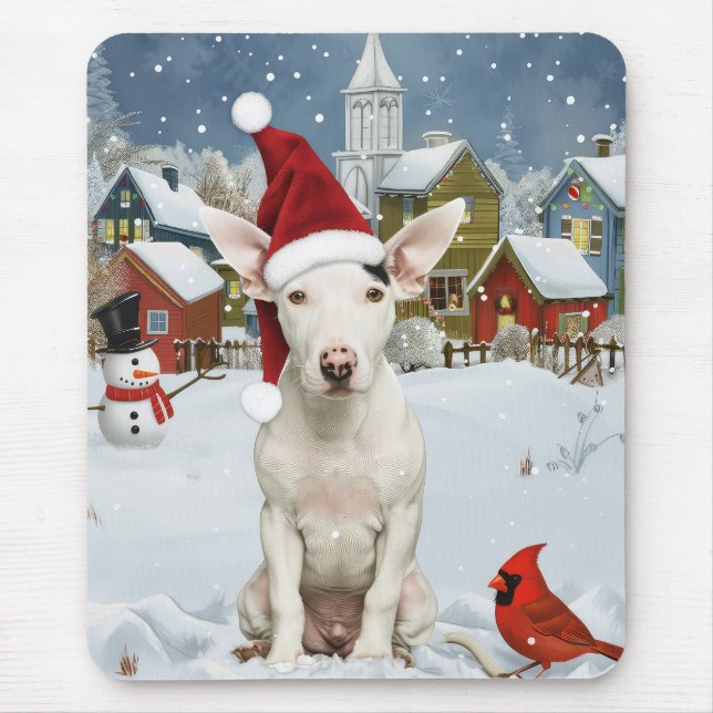 Bull Terrier Dog Winter Wunderland Weihnachtsfreud Mousepad (Vorne)
