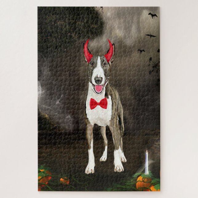Bull Terrier Dog zu Halloween Puzzle (Vertikal)