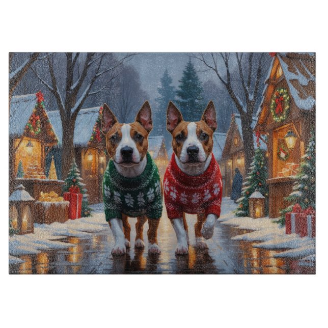 Bull Terrier Dogs Christmas Snow Holiday Schneidebrett (Vorderseite)