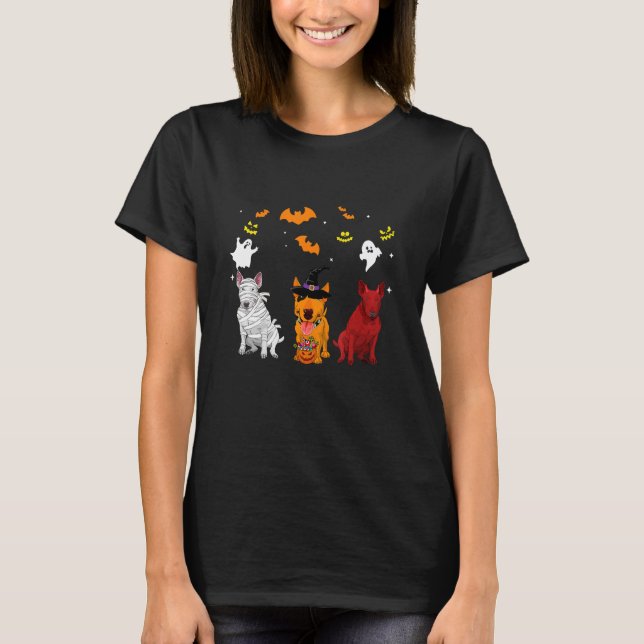Bull Terrier Dogs Mummy Hexenhut Funny Halloween T-Shirt (Vorderseite)