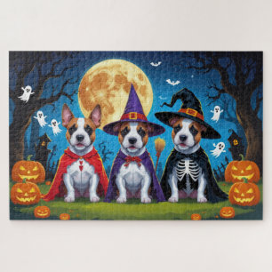 Bull Terrier Dogs Pumpkin Halloween Funny Puzzle