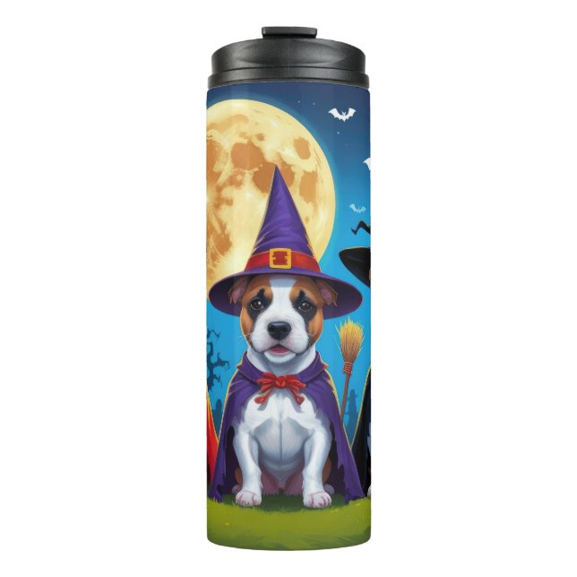 Bull Terrier Dogs Pumpkin Halloween Funny Thermosbecher (Vorderseite)