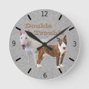 Bull Terrier Double Trouble Runde Wanduhr