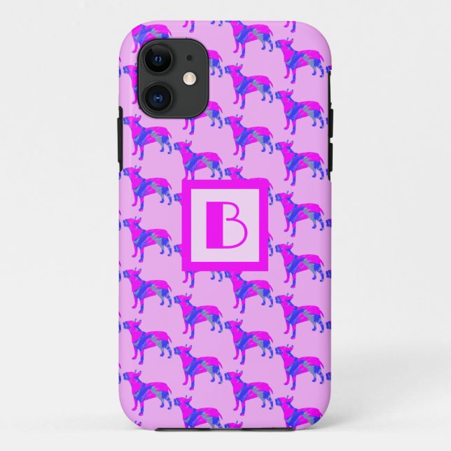 Bull Terrier English Dog Pink Blue Silhouette Mono Case-Mate iPhone Hülle (Rückseite)