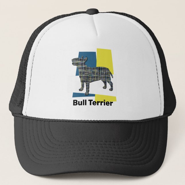 Bull Terrier English Dog Silhouette Tricolor Grid Truckerkappe (Vorderseite)