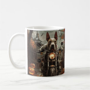 Bull Terrier fährt Motorrad Halloween Gruselig Kaffeetasse