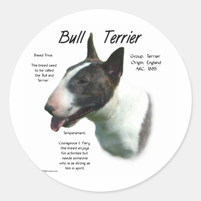 Bull Terrier (farbig) History Design Runder Aufkleber (Vorderseite)