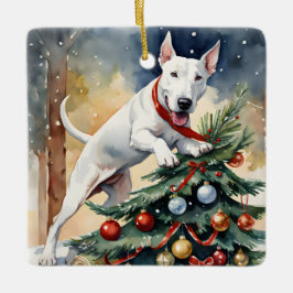 Bull Terrier feierliche Weihnachten Keramikornament