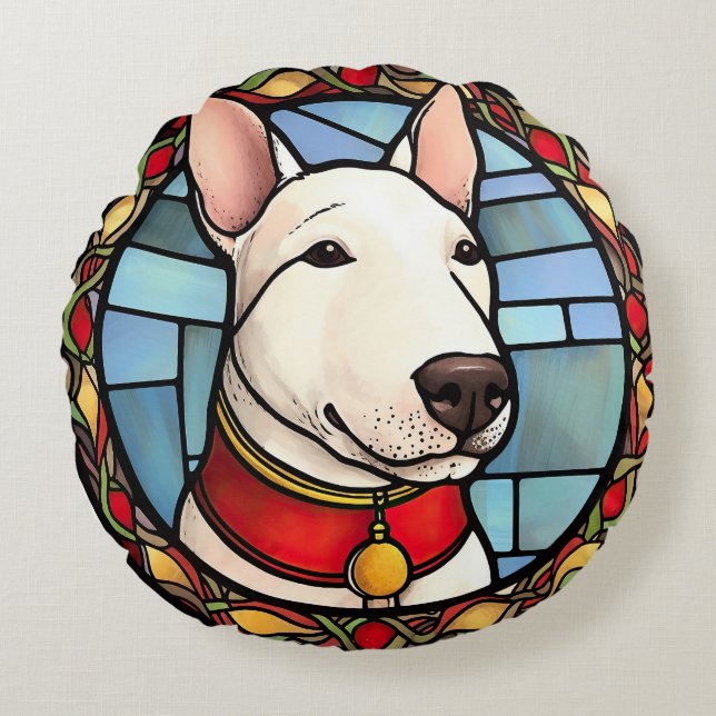 Bull Terrier Festglass Weihnachten Rundes Kissen (Vorderseite)