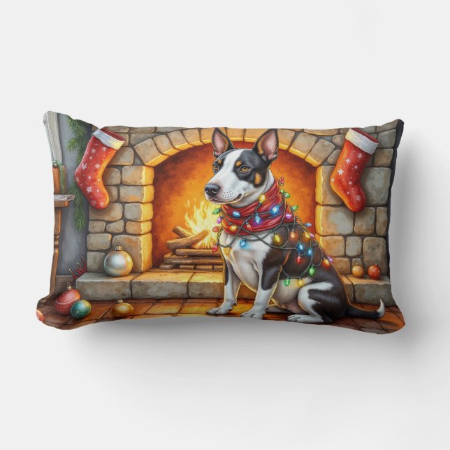 Bull Terrier Fireplace with Christmas Lights Lendenkissen (Vorderseite)