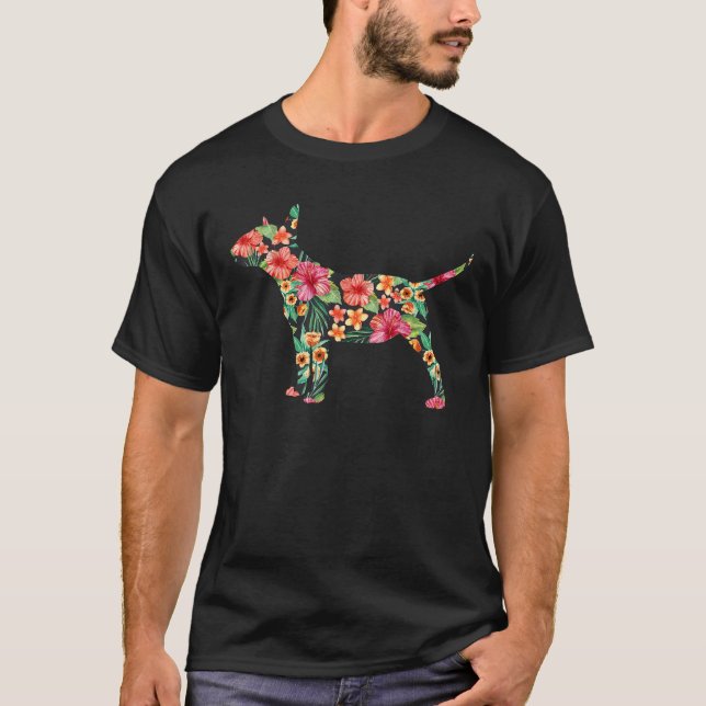 Bull Terrier Flower Funny Dog Silhouette Floral Gi T-Shirt (Vorderseite)